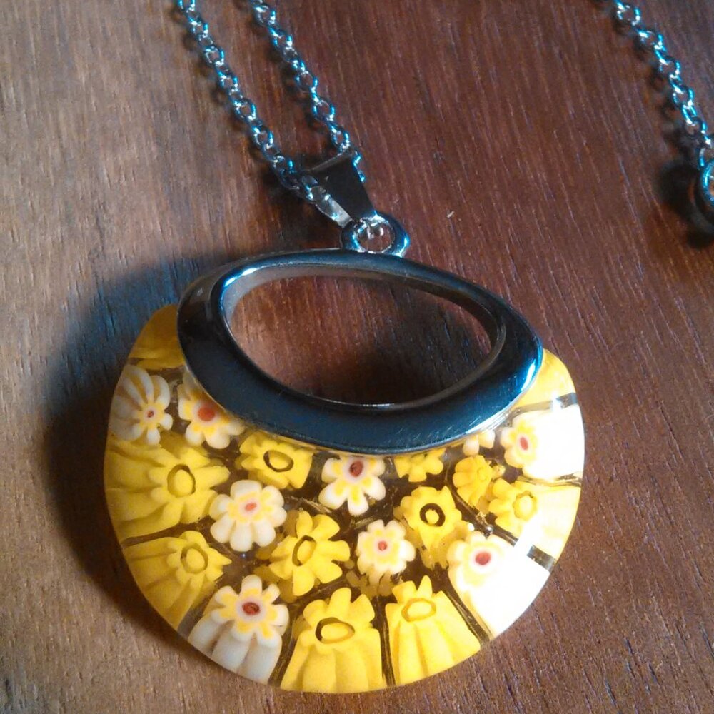 Yellow Murano Style Stainless Steel Pendant Necklace